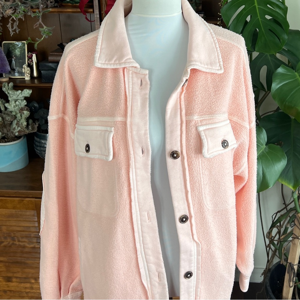 Free People Peach Soft Ruby Shacket NWOT S - Picture 3 of 11